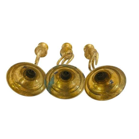 Vintage Mid-Century Modern Brass Swirl Candlestick Holders (Set of 3) - Picture 8 of 14